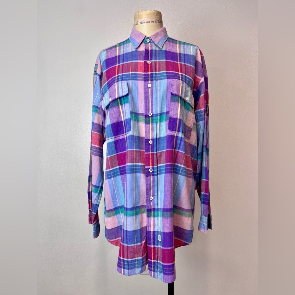 VTG 1980s Ralph Lauren Madras Plaid Button Down Shirt